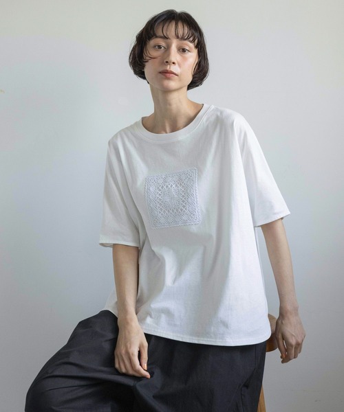 studio CLIP(スタディオクリップ)の「《natural by clip》アソートモチーフレースTシャツ(Tシャツ/カットソー・レディース・その他1/ネイビー/その他2/ブラック・FREE)」の3枚目の写真