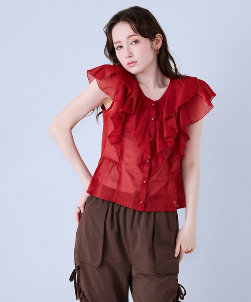 Audie a Muses(オーディアミューズ)の「前開きフロントダブルフリルブラウス(シャツ/ブラウス・レディース・レッド/ブラウン/オフホワイト・38/42)」の10枚目の写真