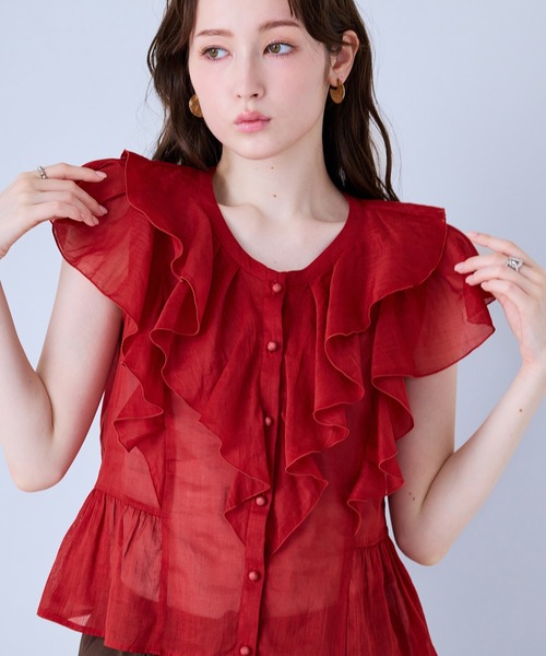 Audie a Muses(オーディアミューズ)の「前開きフロントダブルフリルブラウス(シャツ/ブラウス・レディース・レッド/ブラウン/オフホワイト・38/42)」の11枚目の写真