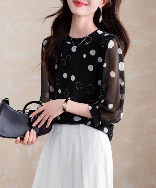 ONEP STAR(ワンピスター)の「シフォン透けドットブラウス(シャツ/ブラウス・レディース・ブラック・X-LARGE/LARGE/MEDIUM)」の4枚目の写真