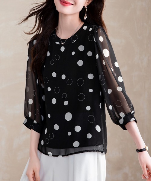 ONEP STAR(ワンピスター)の「シフォン透けドットブラウス(シャツ/ブラウス・レディース・ブラック・X-LARGE/LARGE/MEDIUM)」の5枚目の写真