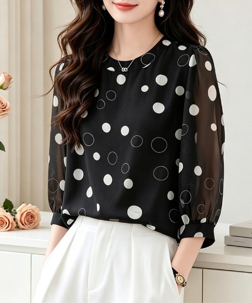 ONEP STAR(ワンピスター)の「シフォン透けドットブラウス(シャツ/ブラウス・レディース・ブラック・X-LARGE/LARGE/MEDIUM)」の6枚目の写真