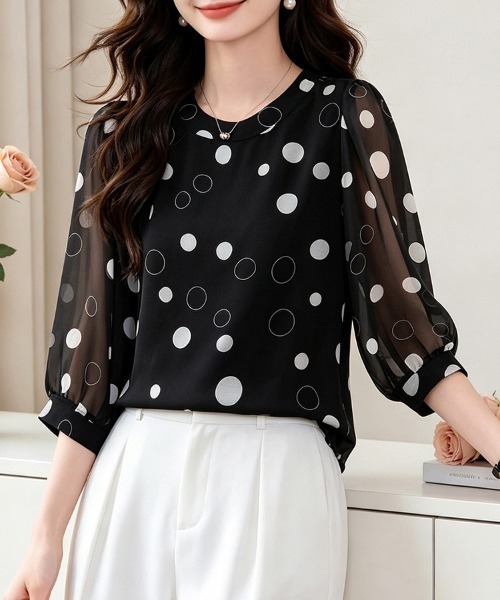 ONEP STAR(ワンピスター)の「シフォン透けドットブラウス(シャツ/ブラウス・レディース・ブラック・X-LARGE/LARGE/MEDIUM)」の7枚目の写真