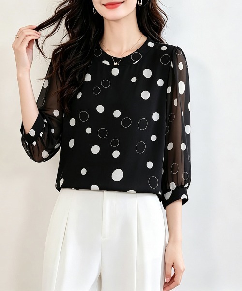 ONEP STAR(ワンピスター)の「シフォン透けドットブラウス(シャツ/ブラウス・レディース・ブラック・X-LARGE/LARGE/MEDIUM)」の8枚目の写真