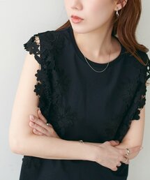 袖レースTシャツ