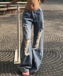 ダメージデニムワイドパンツ