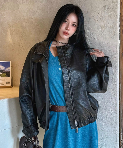 LADY VOLUME(レディーボリューム)の「9228 ウォッシングレザージャケット (ブラック)(ライダースジャケット・レディース・その他・FREE)」の2枚目の写真