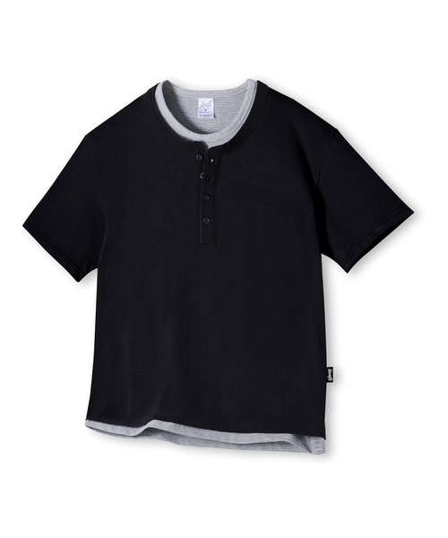 YOSEMITE(ヨセミティ)の「ストライプレイヤードヘンリーネッククロップ半袖Tシャツ3カラーYT-3Y29(Tシャツ/カットソー・メンズ・ブラック/ホワイト/グレー・LARGE/MEDIUM/X-LARGE)」の2枚目の写真