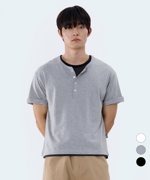 YOSEMITE(ヨセミティ)の「ストライプレイヤードヘンリーネッククロップ半袖Tシャツ3カラーYT-3Y29(Tシャツ/カットソー・メンズ・ブラック/ホワイト/グレー・LARGE/MEDIUM/X-LARGE)」の10枚目の写真