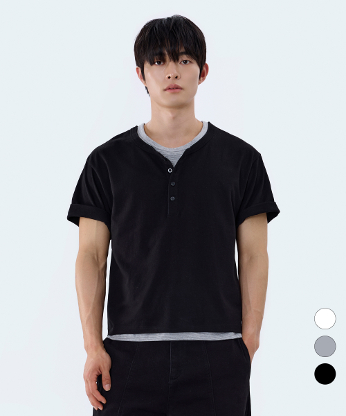 YOSEMITE(ヨセミティ)の「ストライプレイヤードヘンリーネッククロップ半袖Tシャツ3カラーYT-3Y29(Tシャツ/カットソー・メンズ・ブラック/ホワイト/グレー・LARGE/MEDIUM/X-LARGE)」の11枚目の写真