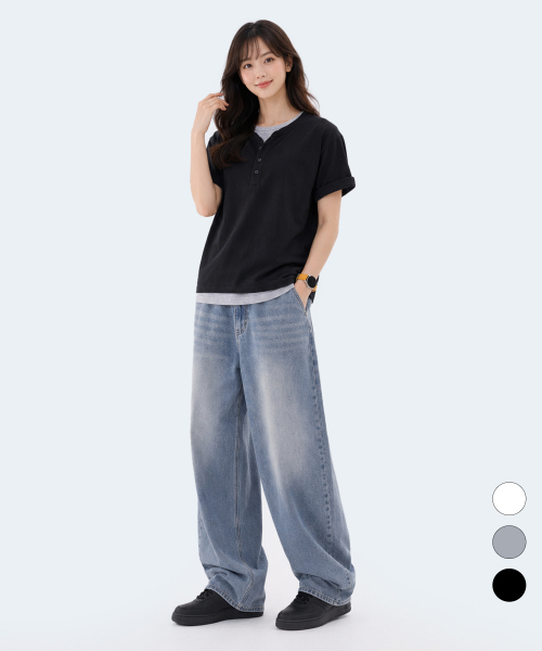 YOSEMITE(ヨセミティ)の「ストライプレイヤードヘンリーネッククロップ半袖Tシャツ3カラーYT-3Y29(Tシャツ/カットソー・メンズ・ブラック/ホワイト/グレー・LARGE/MEDIUM/X-LARGE)」の5枚目の写真