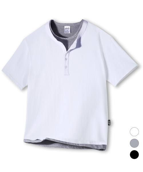 YOSEMITE(ヨセミティ)の「ストライプレイヤードヘンリーネッククロップ半袖Tシャツ3カラーYT-3Y29(Tシャツ/カットソー・メンズ・ブラック/ホワイト/グレー・LARGE/MEDIUM/X-LARGE)」の6枚目の写真