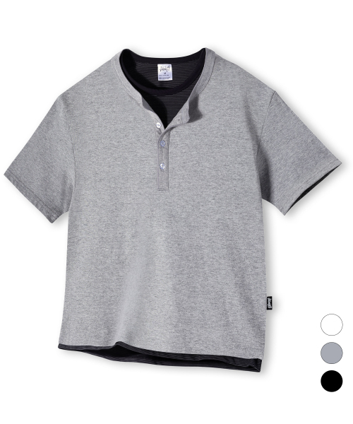 YOSEMITE(ヨセミティ)の「ストライプレイヤードヘンリーネッククロップ半袖Tシャツ3カラーYT-3Y29(Tシャツ/カットソー・メンズ・ブラック/ホワイト/グレー・LARGE/MEDIUM/X-LARGE)」の7枚目の写真