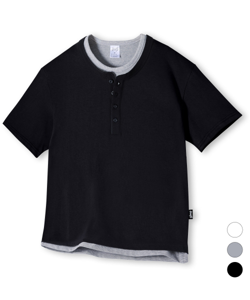 YOSEMITE(ヨセミティ)の「ストライプレイヤードヘンリーネッククロップ半袖Tシャツ3カラーYT-3Y29(Tシャツ/カットソー・メンズ・ブラック/ホワイト/グレー・LARGE/MEDIUM/X-LARGE)」の8枚目の写真