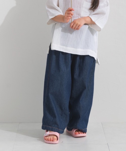 OMNES(オムネス)の「キッズ ウォッシュ加工 デニムサーカスバルーンパンツ(デニムパンツ・キッズ・ブルー/インディゴブルー/キナリ・LARGE/MEDIUM)」の9枚目の写真