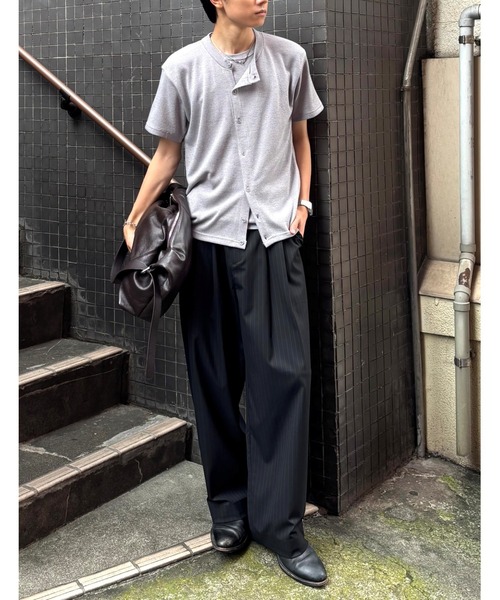 Chikashitsu +(チカシツプラス)の「【Chikashitsu +】sleek layered button half sleeve tee (4color) / 【チカシツプラス】スリークレイヤードボタン半袖カーディガンシャツ<着用動画あり>(Tシャツ/カットソー・メンズ・ブラック/グレー/ホワイト/レッド・ONE SIZE)」の11枚目の写真