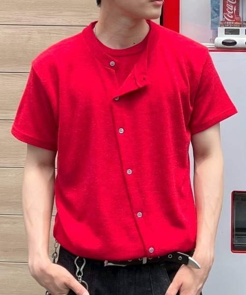 Chikashitsu +(チカシツプラス)の「【Chikashitsu +】sleek layered button half sleeve tee (4color) / 【チカシツプラス】スリークレイヤードボタン半袖カーディガンシャツ<着用動画あり>(Tシャツ/カットソー・メンズ・ブラック/グレー/ホワイト/レッド・ONE SIZE)」の19枚目の写真