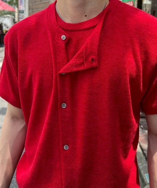 Chikashitsu +(チカシツプラス)の「【Chikashitsu +】sleek layered button half sleeve tee (4color) / 【チカシツプラス】スリークレイヤードボタン半袖カーディガンシャツ<着用動画あり>(Tシャツ/カットソー・メンズ・ブラック/グレー/ホワイト/レッド・ONE SIZE)」の22枚目の写真