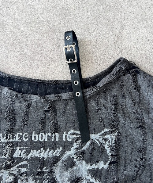 SHEPP(シープ)の「クラッシュジャガード パンクグラフィック ハーフスリーブオーバーサイズTシャツ(Tシャツ/カットソー・レディース・アイボリー/ダークグレー・M/L)」の12枚目の写真