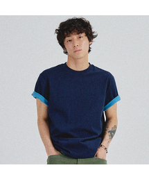 SLOWACID（スローアシッド）の「SA REFINED FLIP-CUFF SEMI-CROP TEE [NAVY]（Tシャツ/カットソー）」