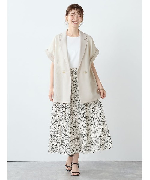 Perfect Suit FActory(パーフェクトスーツファクトリー)の「とろみドットプリーツスカート ホワイト/ネイビー(スカート・レディース・ネイビー/ホワイト・M)」の4枚目の写真