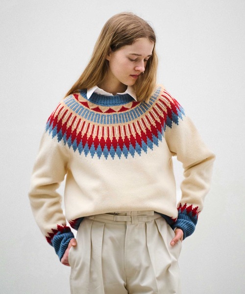 LENO(リノ)の「「LENO / リノ」EXTRA FINE LAMB FAIR ISLE SWEATER(ニット/セーター・レディース・ホワイト系9/ブラウン・1)」の1枚目の写真