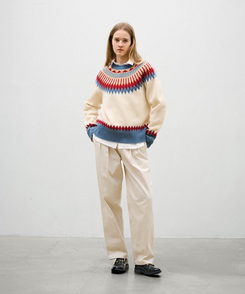 LENO(リノ)の「「LENO / リノ」EXTRA FINE LAMB FAIR ISLE SWEATER(ニット/セーター・レディース・ホワイト系9/ブラウン・1)」の3枚目の写真