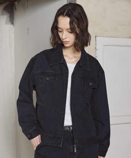ROCHEM(ローシェン)の「【セットアップ対応】トラッカーデニムショートブルゾン(デニムジャケット・メンズ・インディゴブルー/ブラック・S/XS/L/M)」の1枚目の写真