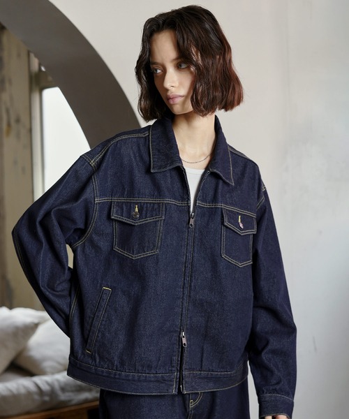 ROCHEM(ローシェン)の「【セットアップ対応】トラッカーデニムショートブルゾン(デニムジャケット・メンズ・インディゴブルー/ブラック・S/XS/L/M)」の13枚目の写真