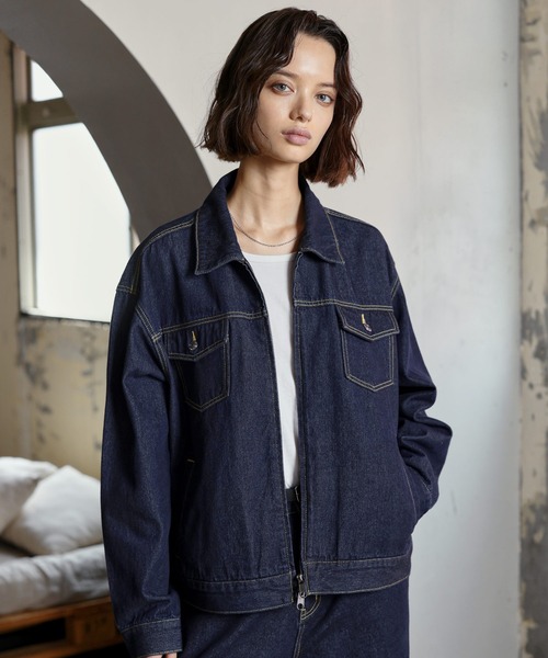 ROCHEM(ローシェン)の「【セットアップ対応】トラッカーデニムショートブルゾン(デニムジャケット・メンズ・インディゴブルー/ブラック・S/XS/L/M)」の6枚目の写真