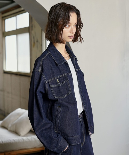ROCHEM(ローシェン)の「【セットアップ対応】トラッカーデニムショートブルゾン(デニムジャケット・メンズ・インディゴブルー/ブラック・S/XS/L/M)」の8枚目の写真