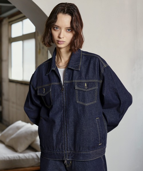ROCHEM(ローシェン)の「【セットアップ対応】トラッカーデニムショートブルゾン(デニムジャケット・メンズ・インディゴブルー/ブラック・S/XS/L/M)」の12枚目の写真
