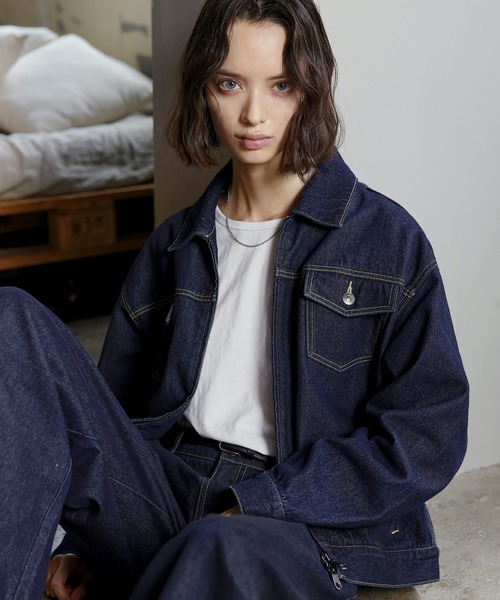 ROCHEM(ローシェン)の「【セットアップ対応】トラッカーデニムショートブルゾン(デニムジャケット・メンズ・インディゴブルー/ブラック・S/XS/L/M)」の9枚目の写真