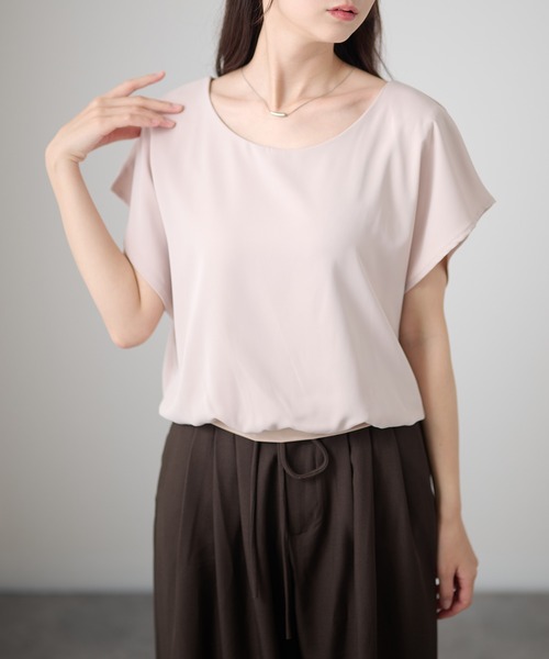 Lace Ladies(レースレディース)の「フレンチスリーブ ドルマン 裾切替 ラウンドネック ブラウス(シャツ/ブラウス・レディース・ホワイト/ブラック/ブルーグレー/ベージュ/ネイビー・XL/M)」の4枚目の写真