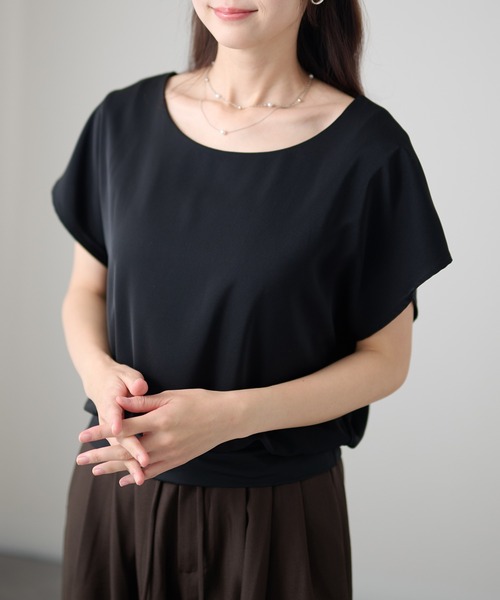 Lace Ladies(レースレディース)の「フレンチスリーブ ドルマン 裾切替 ラウンドネック ブラウス(シャツ/ブラウス・レディース・ホワイト/ブラック/ブルーグレー/ベージュ/ネイビー・XL/M)」の2枚目の写真