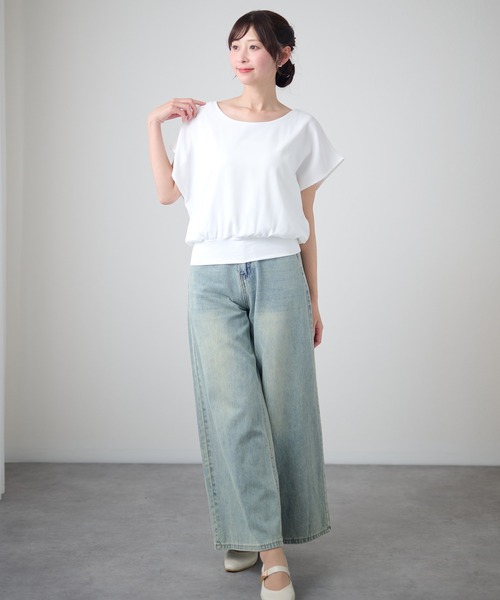 Lace Ladies(レースレディース)の「フレンチスリーブ ドルマン 裾切替 ラウンドネック ブラウス(シャツ/ブラウス・レディース・ホワイト/ブラック/ブルーグレー/ベージュ/ネイビー・XL/M)」の14枚目の写真