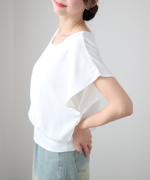 Lace Ladies(レースレディース)の「フレンチスリーブ ドルマン 裾切替 ラウンドネック ブラウス(シャツ/ブラウス・レディース・ホワイト/ブラック/ブルーグレー/ベージュ/ネイビー・XL/M)」の13枚目の写真