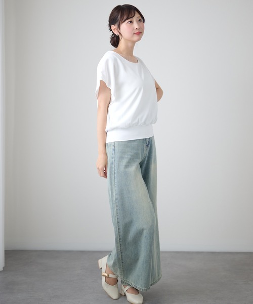 Lace Ladies(レースレディース)の「フレンチスリーブ ドルマン 裾切替 ラウンドネック ブラウス(シャツ/ブラウス・レディース・ホワイト/ブラック/ブルーグレー/ベージュ/ネイビー・XL/M)」の11枚目の写真