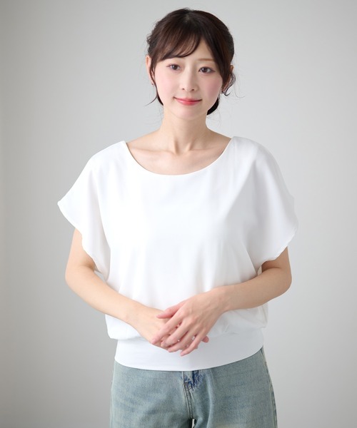 Lace Ladies(レースレディース)の「フレンチスリーブ ドルマン 裾切替 ラウンドネック ブラウス(シャツ/ブラウス・レディース・ホワイト/ブラック/ブルーグレー/ベージュ/ネイビー・XL/M)」の10枚目の写真