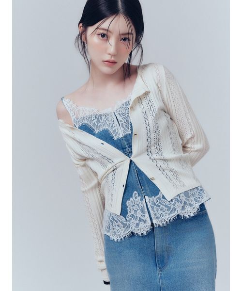 FRAY I.D(フレイアイディー)の「デニムレーストリムキャミトップス(キャミソール・レディース・ブルー/ベージュ・1/0)」の20枚目の写真