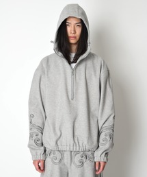 SUPERTHANKS | ＜オリジナル刺繍＞ストレッチウールハーフジップフーディStretch wool like Half zip hoodie(パーカー)