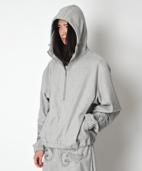 SUPERTHANKS（スーパーサンクス）の「＜オリジナル刺繍＞ストレッチウールハーフジップフーディStretch wool like Half zip hoodie（パーカー・メンズ・ブラック/グレー・L/M/S）」の10枚目の写真