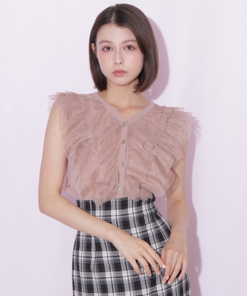 JILL by JILL STUART(ジルバイジルスチュアート)の「チュールレイヤードニット(ニット/セーター・レディース・ピンク/ホワイト/ブラック・FREE)」の8枚目の写真
