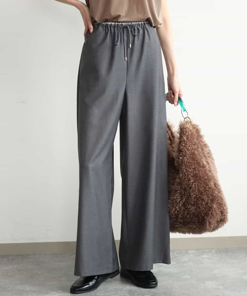MK MICHEL KLEIN（エムケーミッシェルクラン）の「[洗える]マイクロサキソニー ワイドパンツ（その他パンツ・レディース・ブラック/グレー・38）」の2枚目の写真
