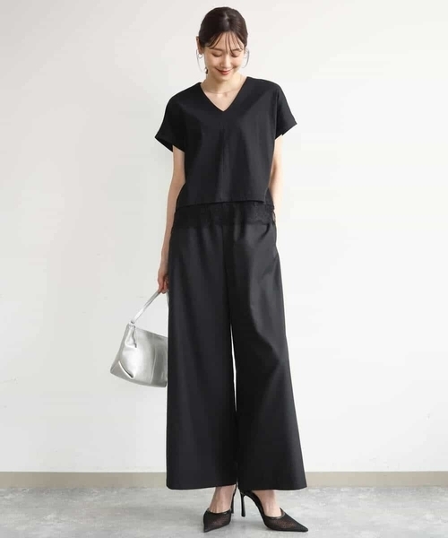 MK MICHEL KLEIN（エムケーミッシェルクラン）の「[洗える]マイクロサキソニー ワイドパンツ（その他パンツ・レディース・ブラック/グレー・38）」の11枚目の写真