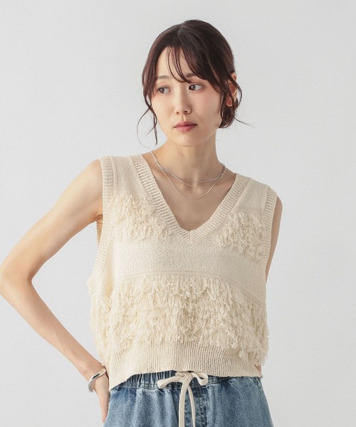 GLOBAL WORK（グローバルワーク）の「ループフリンジベスト/1017914（ベスト・レディース・オフホワイト/ブラック・LARGE/MEDIUM）」の5枚目の写真
