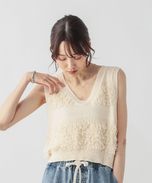 GLOBAL WORK（グローバルワーク）の「ループフリンジベスト/1017914（ベスト・レディース・オフホワイト/ブラック・LARGE/MEDIUM）」の6枚目の写真