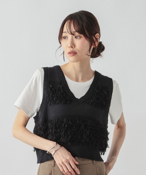 GLOBAL WORK（グローバルワーク）の「ループフリンジベスト/1017914（ベスト・レディース・オフホワイト/ブラック・LARGE/MEDIUM）」の9枚目の写真