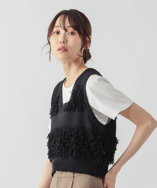 GLOBAL WORK（グローバルワーク）の「ループフリンジベスト/1017914（ベスト・レディース・オフホワイト/ブラック・LARGE/MEDIUM）」の10枚目の写真