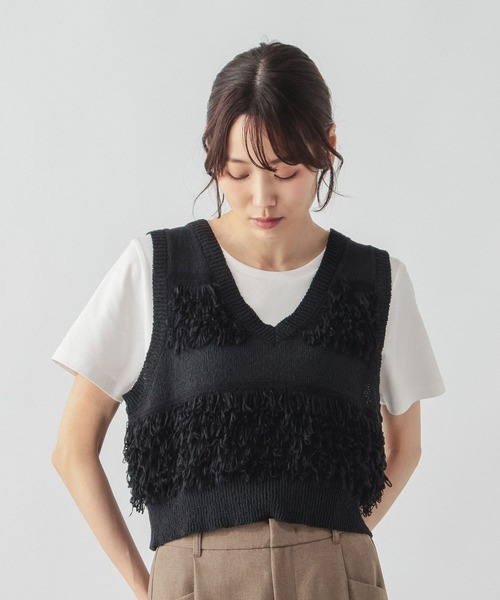 GLOBAL WORK（グローバルワーク）の「ループフリンジベスト/1017914（ベスト・レディース・オフホワイト/ブラック・LARGE/MEDIUM）」の11枚目の写真